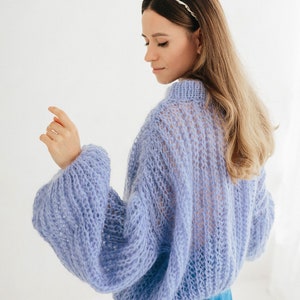 Pull en mohair pour femme Cardigan en mohair Pull en laine Pull bleu Pull surdimensionné Pull bleu Pull en grosse maille