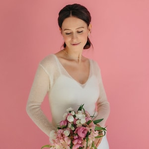Bruiloft trui mohair zijden trui witte trui mohair trui witte jas bruids trui mohair zijden blouse bruiloft cover-up