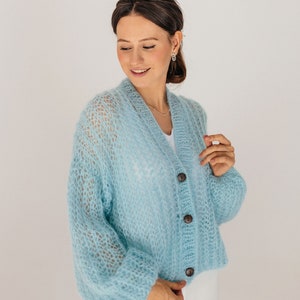 Mohair Cardigan Blue Wool Pullover Mohair Wool Sweater Knitted Cardigan Mohair Wool Coat Mohair Jacket image 1