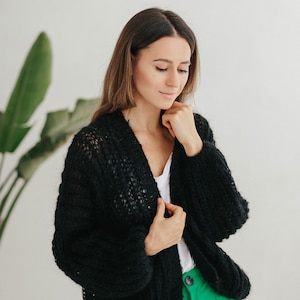 Black Women Cardigan Black Mohair Sweater Black Mohair Jacket Mohair Cardigan Black Wool Coat Black Wool Jacket