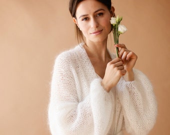 Weiß Hochzeitsjacke Mohair Strickjacke Weiß Brautjacke Hochzeit vertuschen Weiß Hochzeit Bolero Mantel für Braut