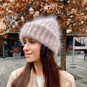 Blue Mohair Hat Womens Hats Beanie Hat Blue Knit Hat Winter