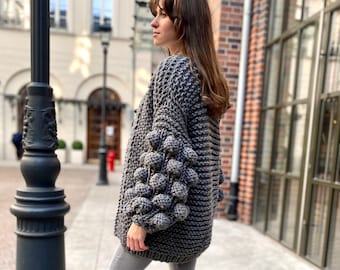 Gray Cardigan Cable Cardigan Women Gray Knitted Sweater Oversized Cardigan Knitted Coat Woman