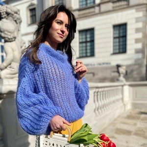Blue Mohair Sweater Wedding Sweater Blue Mohair Pullover Oversized Sweater Blue Jumper Spring Sweater