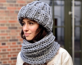 BAREN SCARF HAT KnitLace ネイビー ¥18,600 Wool Hat Scarf Set Gray Scarf Knit Loop Scarf for Women Hat