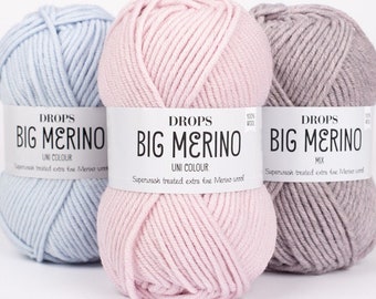 Merino Yarn Drops Big Merino Wool Yarn Superwash yarn Sock Yarn Natural Fiber Yarn Knitting yarn Aran Yarn
