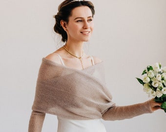 Boléro de mariage en soie et mohair haussement d'épaules Cape de mariée boléro en soie et mohair haussement d'épaules de mariée Wrap de mariage