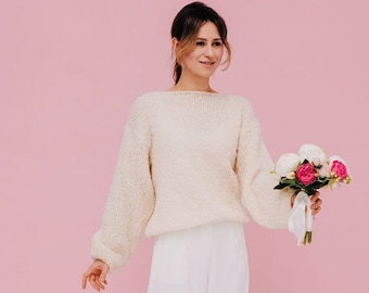 Pull en alpaga pour femme Pull bouclé blanc Pull en laine d'alpaga pour femme Pull en alpaga pour femme Pull de mariage