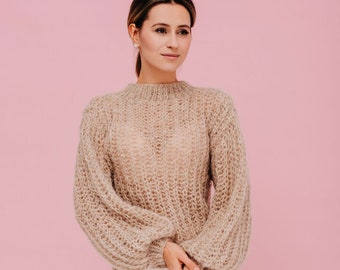 Alpaka-Seidenpullover, Strickpullover, Alpaka-Pullover, Damen-Oversize-Pullover, Alpaka-Wollpullover, Alpaka-Seidenpullover