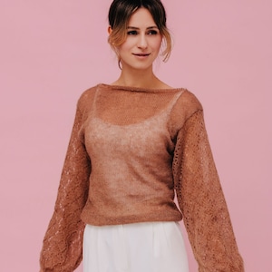 Sweter z moheru z ażurową górą i bluzką z moheru, sweter ślubny
