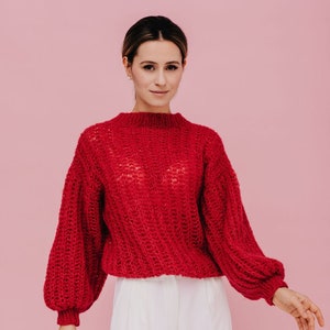 Alpaka Seidenpullover Roter Wollpullover Alpaka Pullover Roter Pullover Damen Oversized Pullover Alpaka Pullover Bild 1