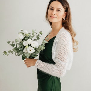 Boléro blanc en mohair pour femme, veste de mariage pour femme, boléro de mariée blanc, haussement d'épaules blanc, cape de mariage blanche en mohair image 5