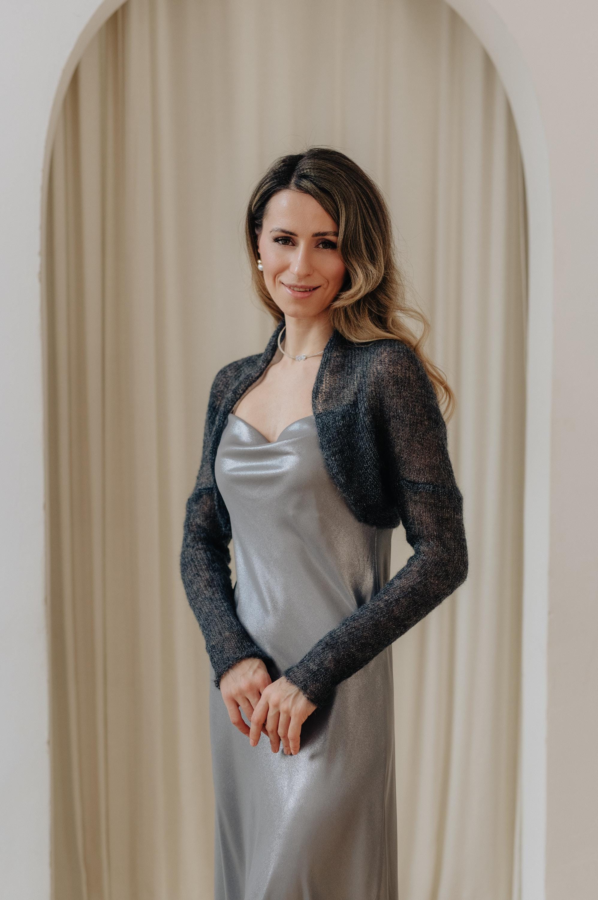 satin shrugs for dresses Satin Open Front Long Sleeves Cropped Bolero Shrug