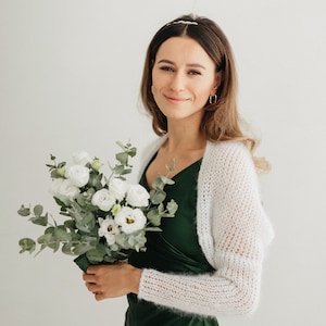 Boléro blanc en mohair pour femme, veste de mariage pour femme, boléro de mariée blanc, haussement d'épaules blanc, cape de mariage blanche en mohair image 6