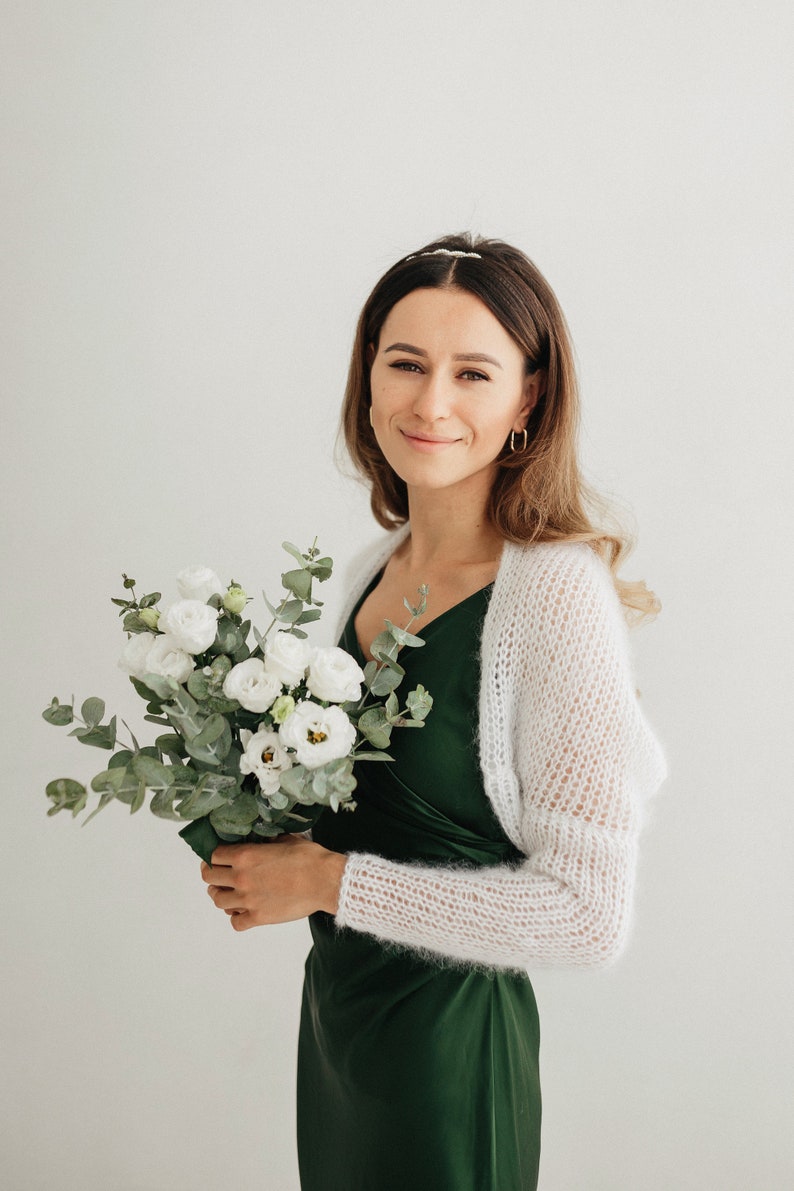 Boléro blanc en mohair pour femme, veste de mariage pour femme, boléro de mariée blanc, haussement d'épaules blanc, cape de mariage blanche en mohair image 6