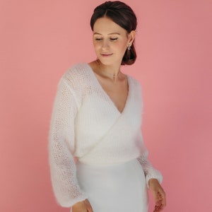 Veste en mohair, cardigan blanc pour femme, écharpe de mariée, manteau en mohair blanc, cardigan de mariage, cape en mohair, veste en laine blanche, couverture de mariée image 4