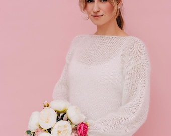 Bridal Pullover Mohair Sweater White Pullover Wedding Jacket White Sweater Women Mohair Pullover Wedding Sweater