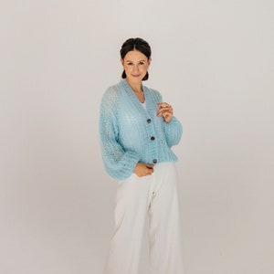 Mohair Cardigan Blue Wool Pullover Mohair Wool Sweater Knitted Cardigan Mohair Wool Coat Mohair Jacket image 5