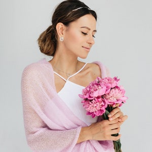 Wedding Cape Shawl Bridal Shrug Lace Pink Mohair Wrap Bridal Bolero Mohair Sweater Pink Wrap Shawl Mohair Cover Up image 4