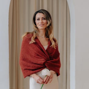 Bridal Shawl Wrap Wedding Stole Alpaca Silk Scarf Bridal Cover up Rust Shawl Wrap Bridal Shrug Bolero Wedding Shawl