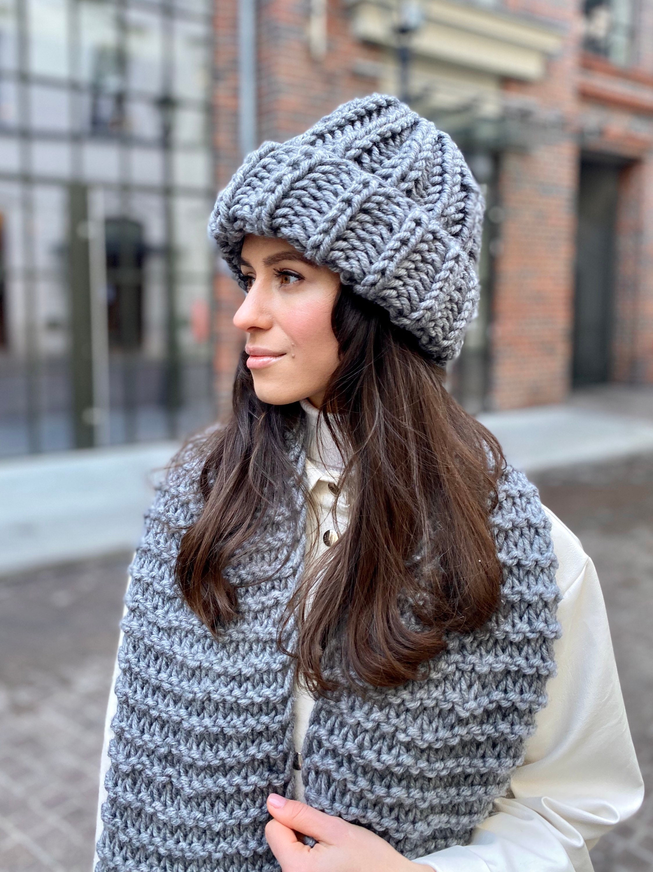 Gray Knitted Hat Chunky Beanie Giant Hat Chunky Knit Hat Gray Knitted Hat Chunky Beanie Giant Hat Chunky Knit Hat