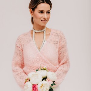 Boléro de mariage haussement d'épaules pull en mohair pour femme image 2