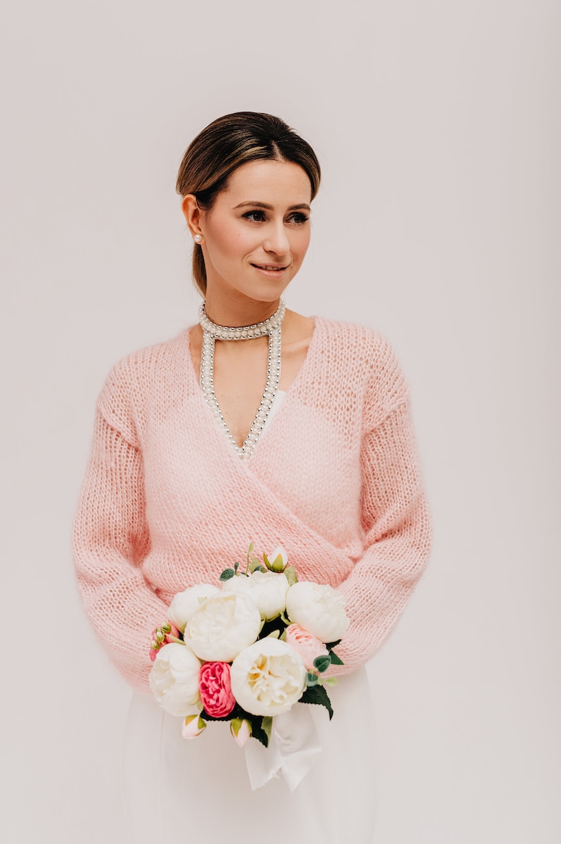 Boléro de mariage haussement d'épaules pull en mohair pour femme image 2