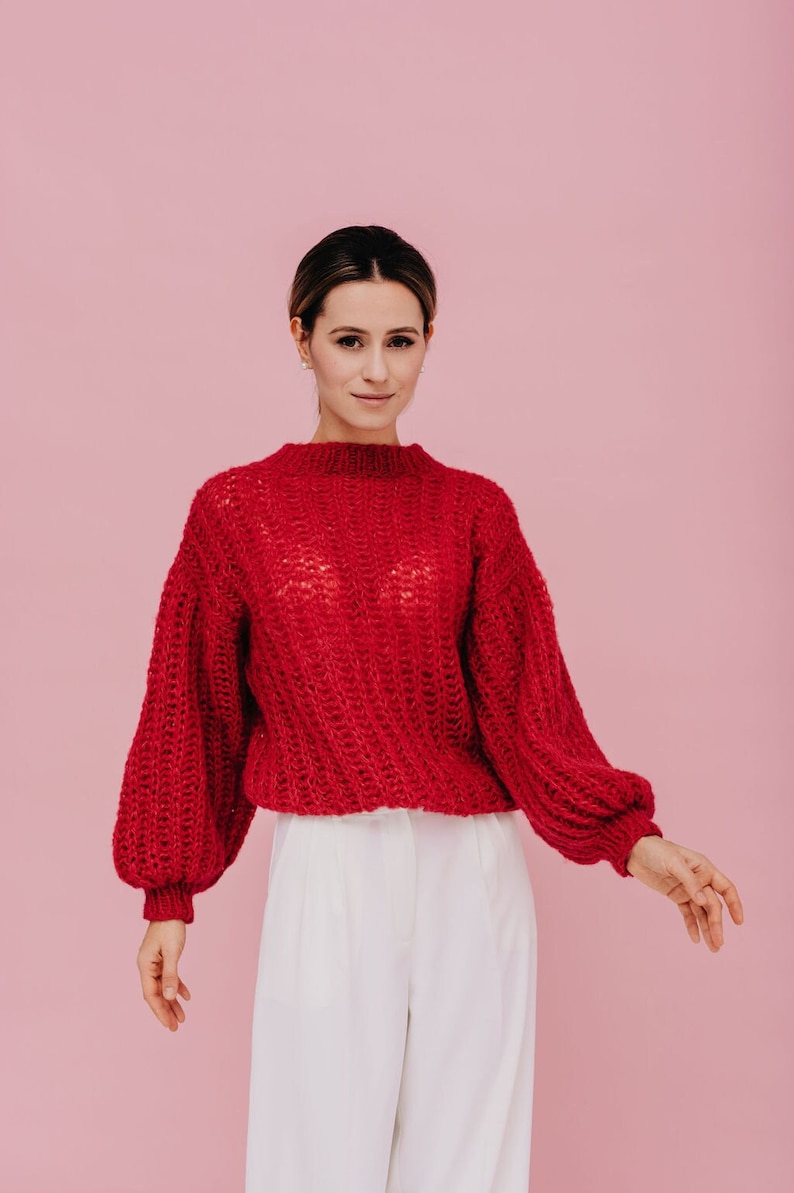 Alpaka Seidenpullover Roter Wollpullover Alpaka Pullover Roter Pullover Damen Oversized Pullover Alpaka Pullover Bild 1