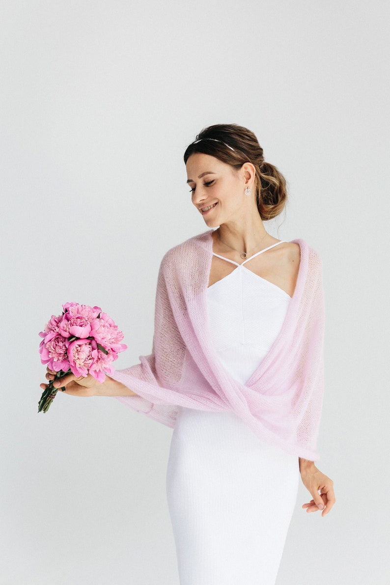 Wedding Cape Shawl Bridal Shrug Lace Pink Mohair Wrap Bridal Bolero Mohair Sweater Pink Wrap Shawl Mohair Cover Up image 1