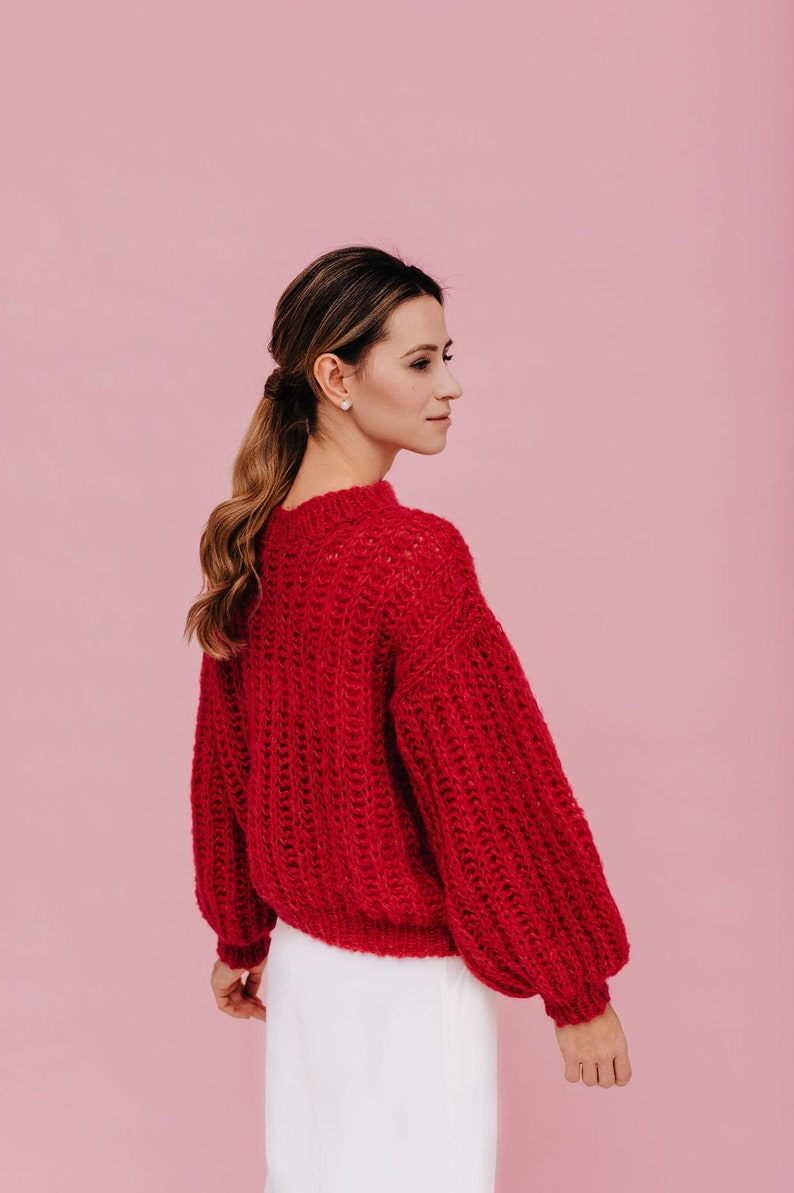 Alpaka Seidenpullover Roter Wollpullover Alpaka Pullover Roter Pullover Damen Oversized Pullover Alpaka Pullover Bild 4