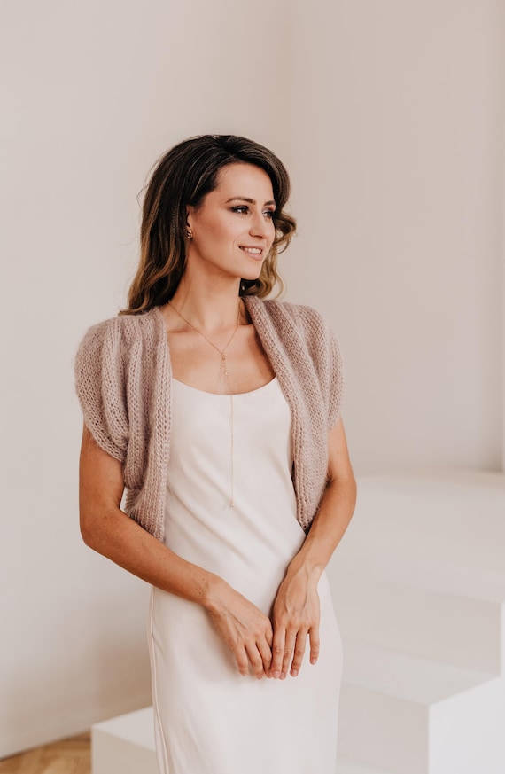 Strickjacke Brautjacke Flauschig Leichter Brautmantel Aus Strick