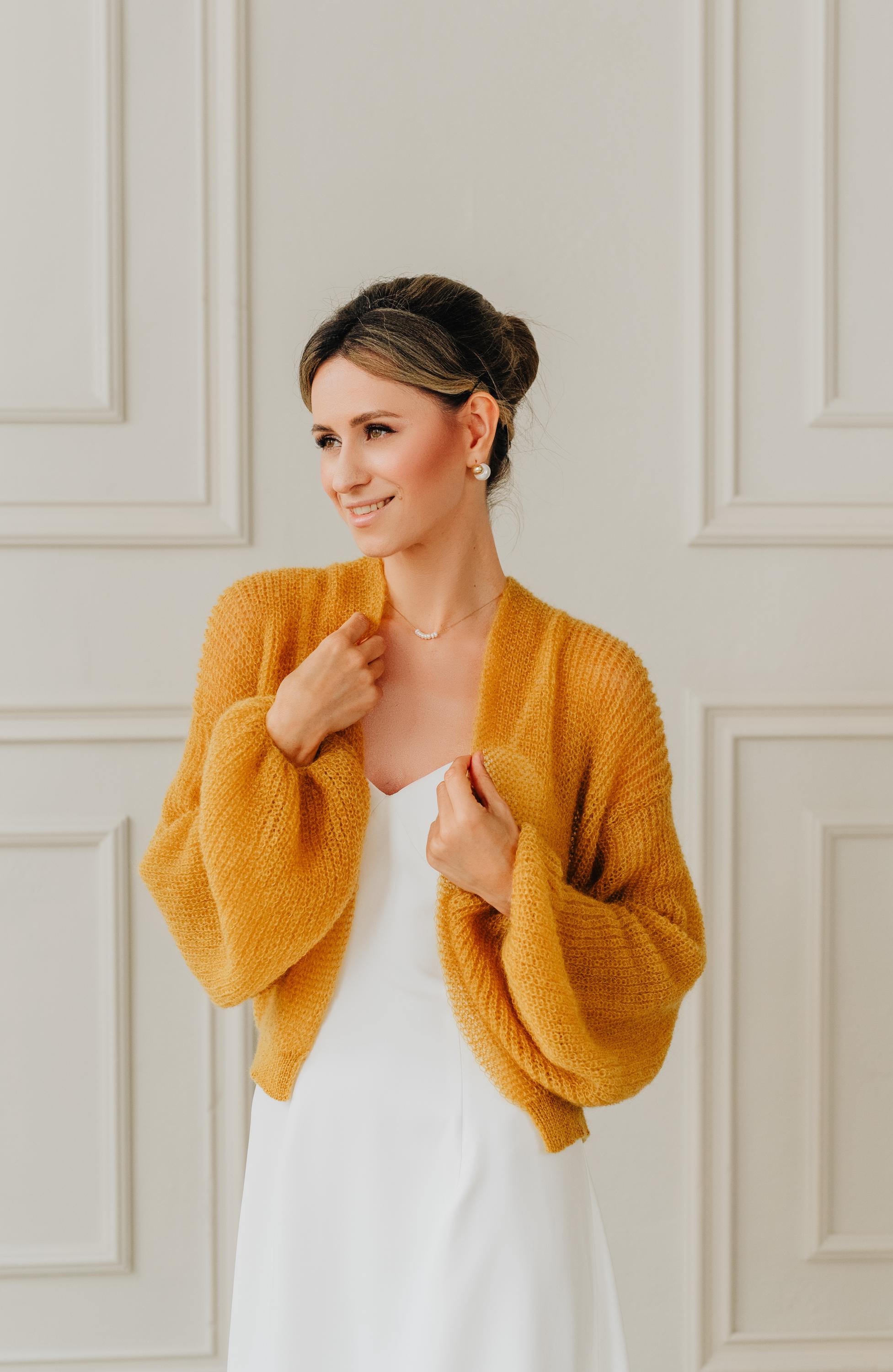 Mohair Cardigan Wedding Sweater Orange Wool Cardigan Bridal 