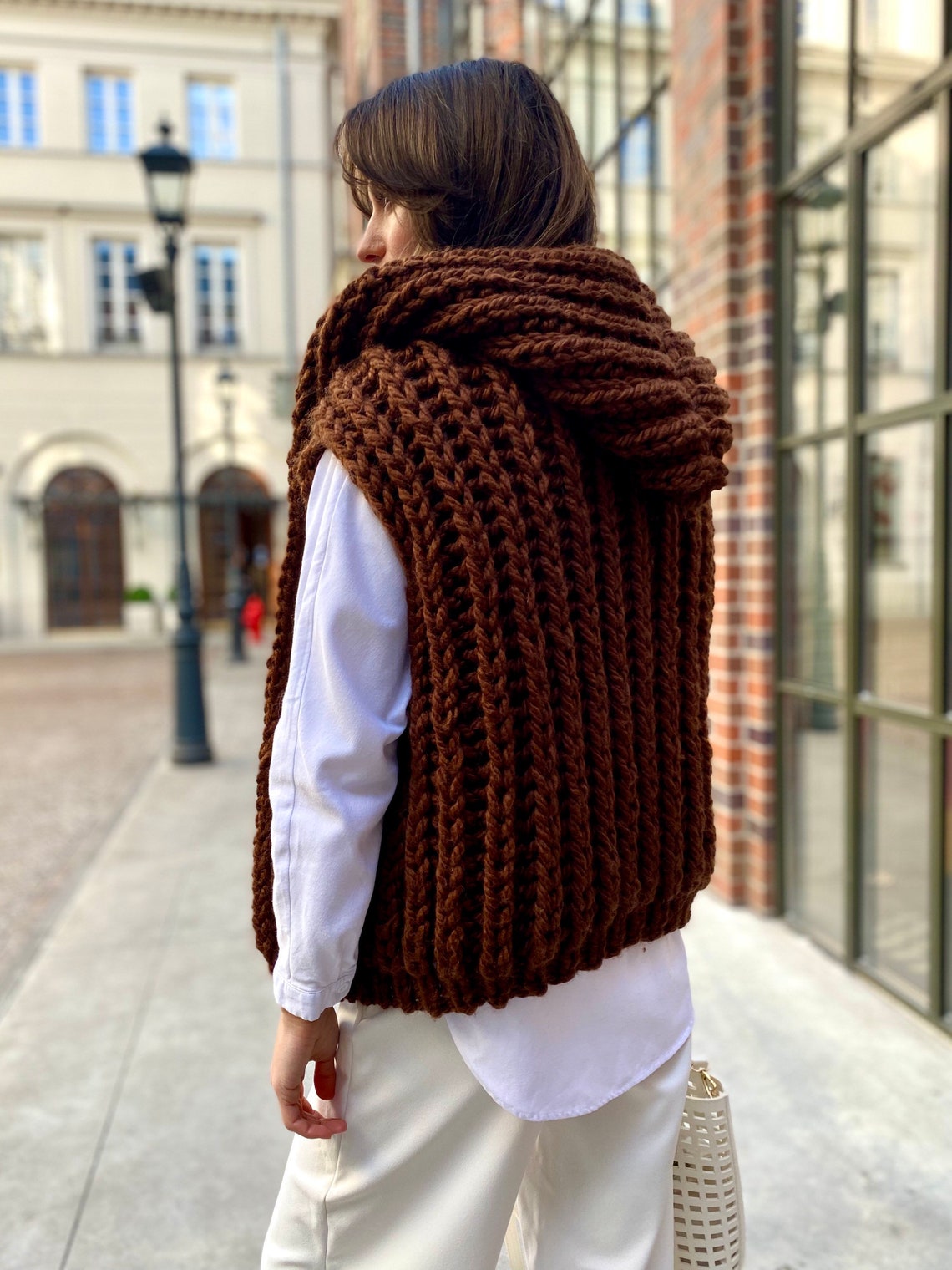 brown oversized sweater vest