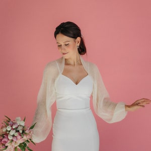 Boléro de mariage blanc, cardigan en mohair, veste de mariée, cape de mariée blanche, cache-cœur en mohair, veste de soie en mohair blanc, boléro en mohair blanc image 6