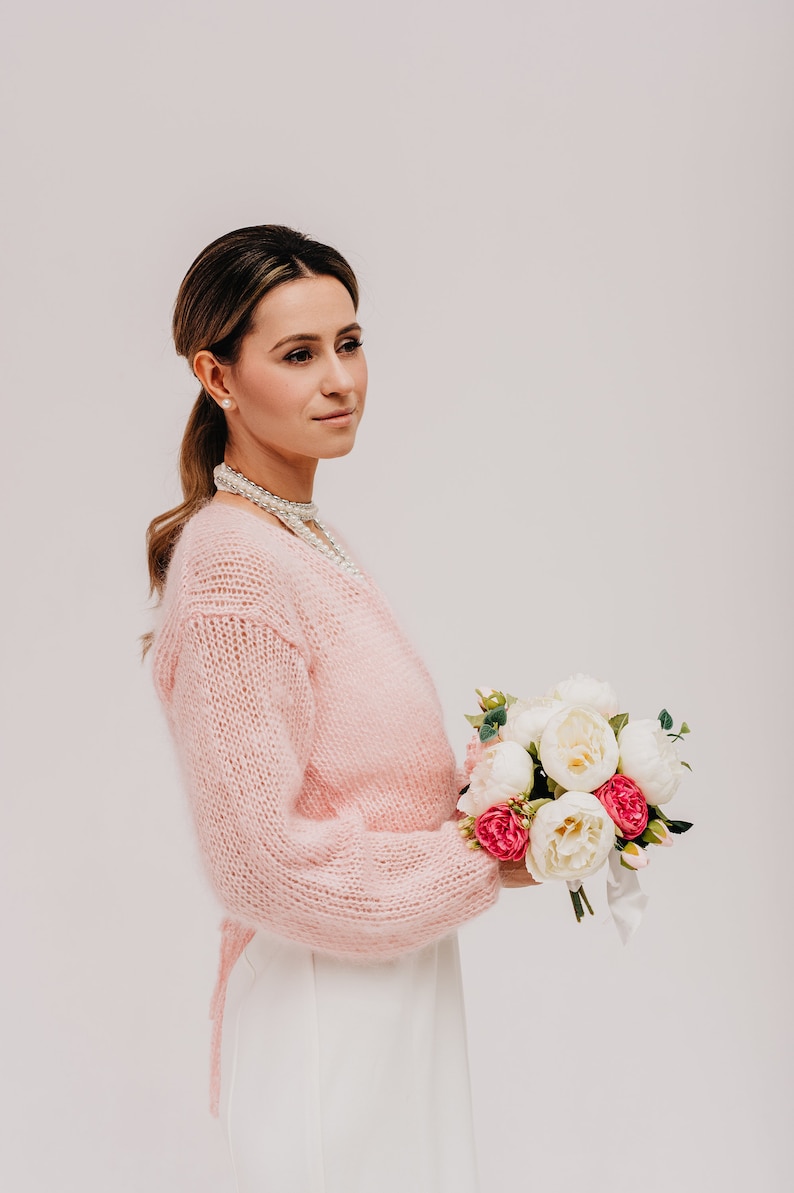 Boléro de mariage haussement d'épaules pull en mohair pour femme image 3