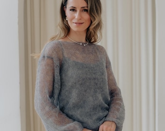 Mohair Sweater Bridal Pullover Knitted Sweater Mohair Jacket Wedding Sweater Bridal Shrug Gray Sweater Women