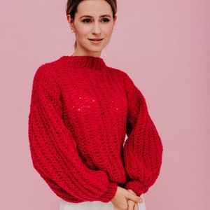 Alpaka Seidenpullover Roter Wollpullover Alpaka Pullover Roter Pullover Damen Oversized Pullover Alpaka Pullover Bild 2