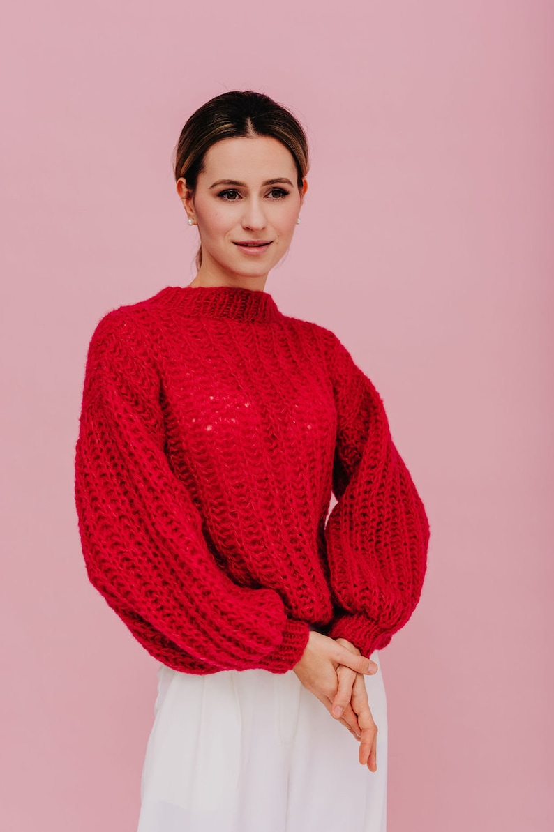 Alpaka Seidenpullover Roter Wollpullover Alpaka Pullover Roter Pullover Damen Oversized Pullover Alpaka Pullover Bild 2