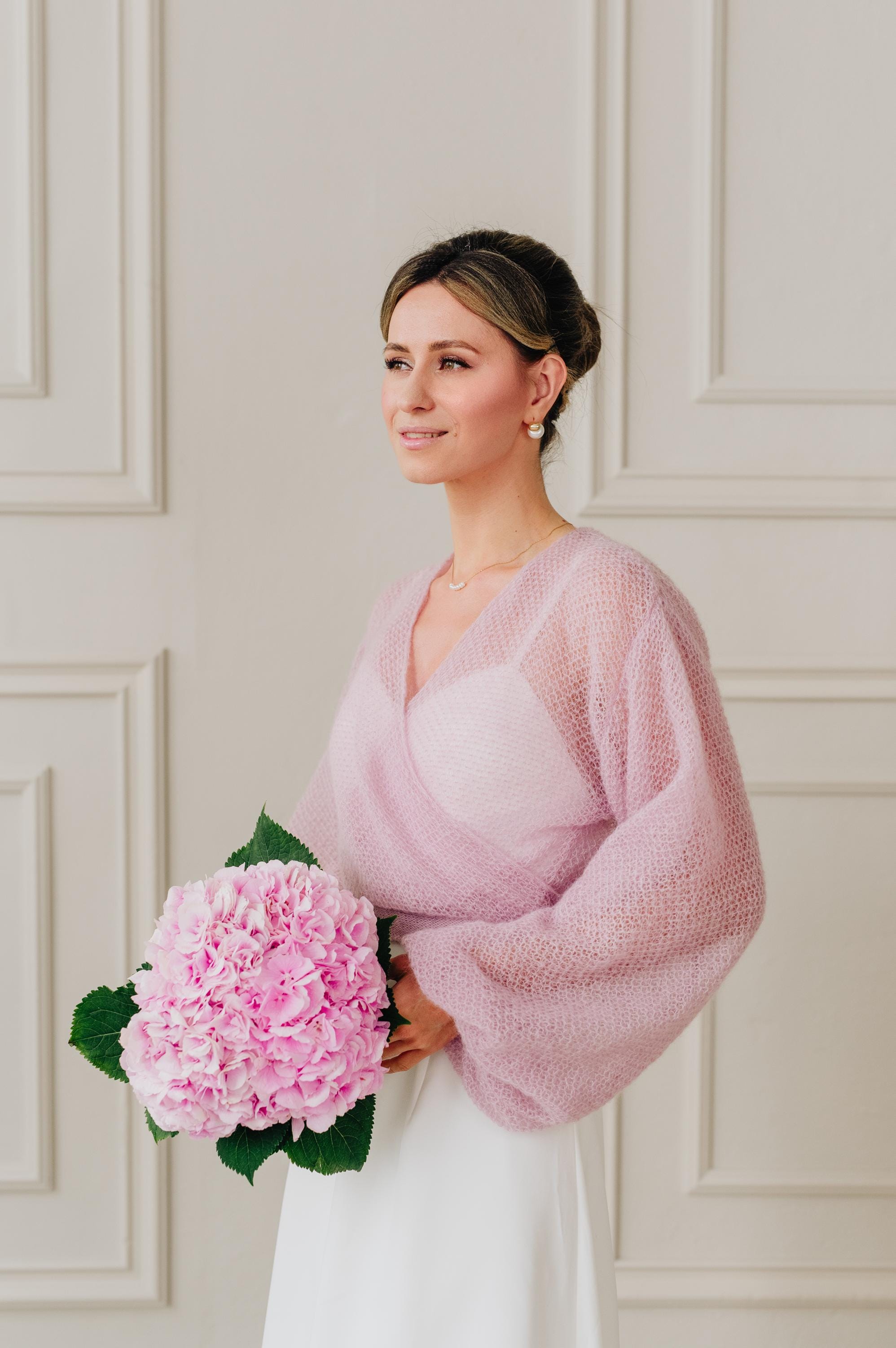 Wedding Jacket Mohair Cardigan Openwork Sweater Bridal Pullover