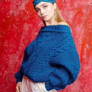 Grobstrick Pullover Damen Oversized Pullover Boho Pullover Blau Strickpullover Häkelpullover Grobstrick Pullover Bild 2