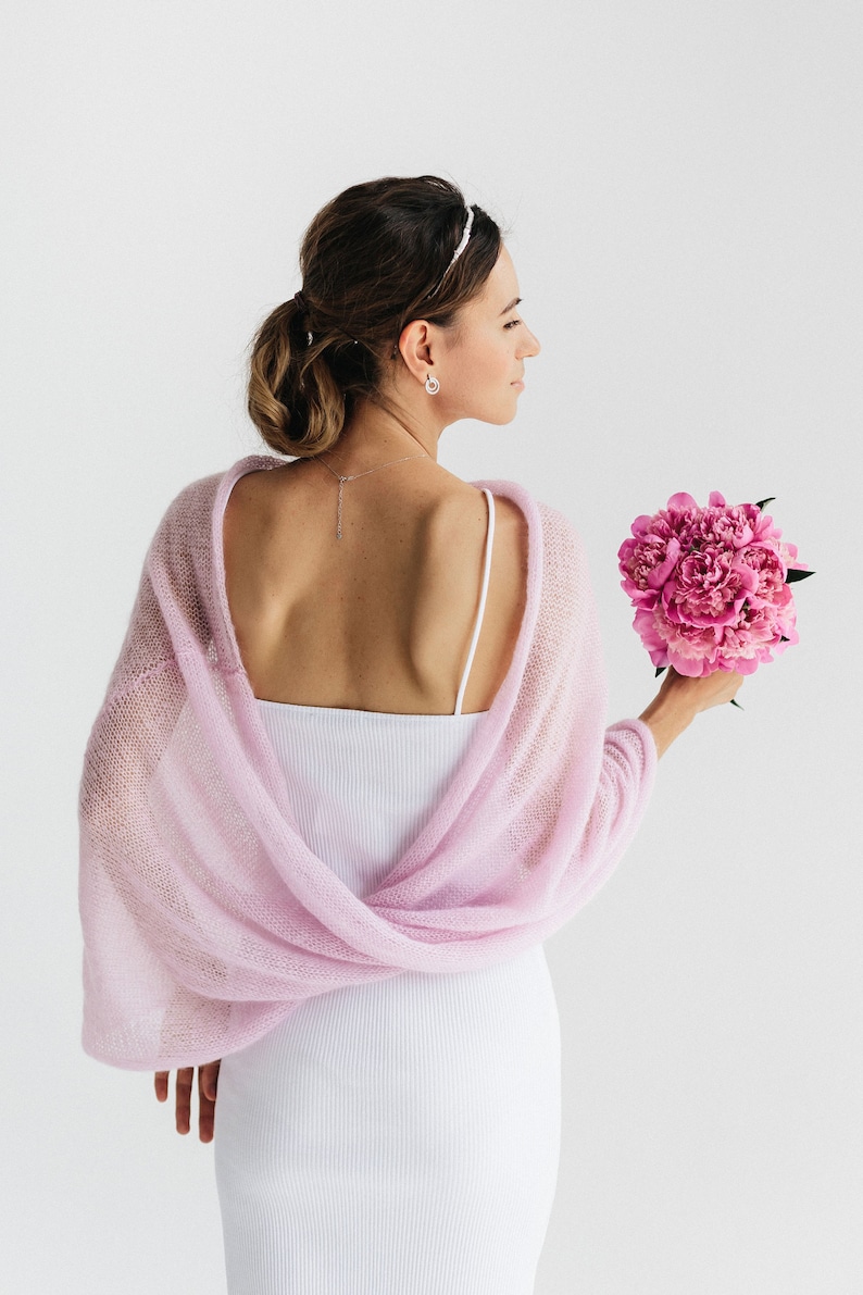 Wedding Shawl Bridal Wedding Stole Lace Shawl Mohair Wedding Wrap Pink Mohair Poncho Bridal Bolero image 5