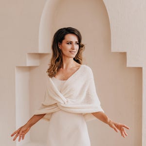 Bridal Shawl Alpaca Silk Shrug Wedding Wrap White Bolero Bridal Cover up Alpaca Silk Shawl Bridal Shrug Wedding Stole Alpaca Wrap Bolero image 3