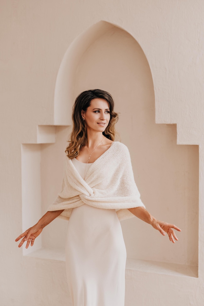Bridal Shawl Alpaca Silk Shrug Wedding Wrap White Bolero Bridal Cover up Alpaca Silk Shawl Bridal Shrug Wedding Stole Alpaca Wrap Bolero image 3