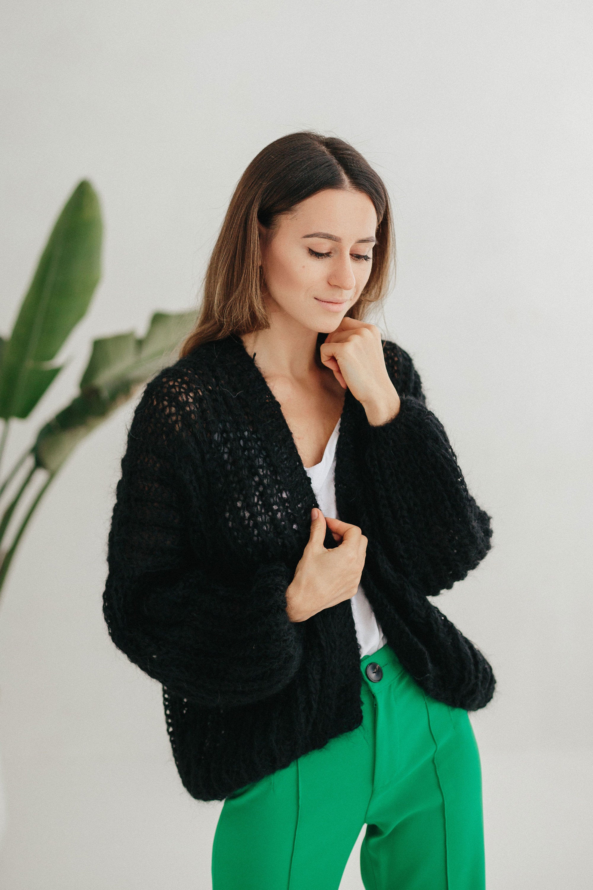 Black Women Cardigan Black Mohair Sweater Black Mohair Jacket