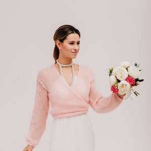 Boléro de mariage haussement d'épaules pull en mohair pour femme image 6