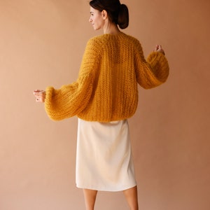 Mohair Cardigan mujeres nupcial encogimiento de hombros Bolero chaqueta de lana mujeres Mohair suéter naranja abrigo de punto cárdigan de boda imagen 3