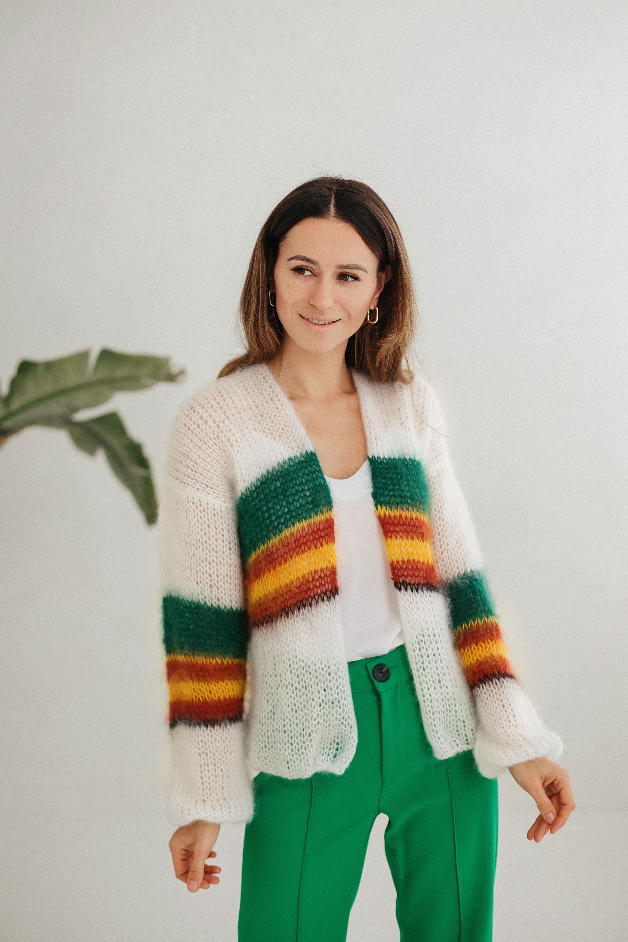 Mohair Cardigan White Women Cardigan 