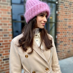 Pink Knit Hat Slouchy Beanie Women Black Wool Cape Cable Knit Hat White Beanie Pink Crochet Hat Pink Slouchy Beanie Pink Mohair Hat image 6