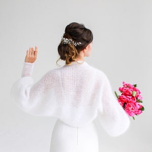 White Mohair Bolero White Bridal Wrap White Mohair Shrug White Bridal Cape Wedding Jacket Bridal Sweater image 5