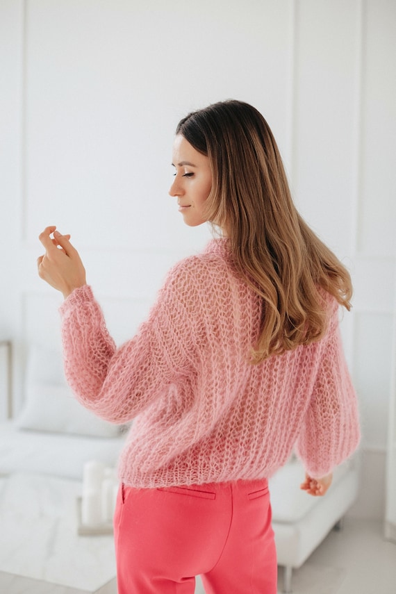 Made to Order Rose Pink Hand Knitted Mohair Bodysuit Soft Cable Knit  (435 BGN) ❤ liked on…